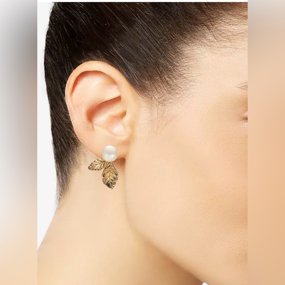 NWT Kate Spade Pearl and Gold Leaf Earrings
